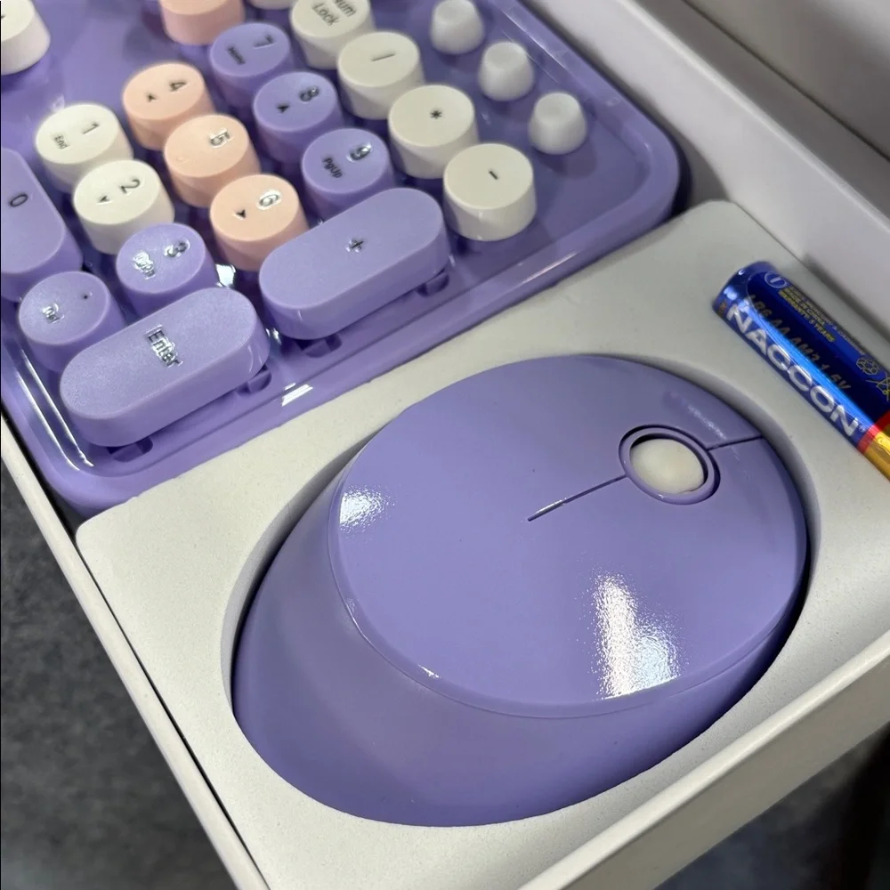 MOFII Wireless Keyboard &Mouse ComboFull-Size Retro Typewriter-Style purple rose